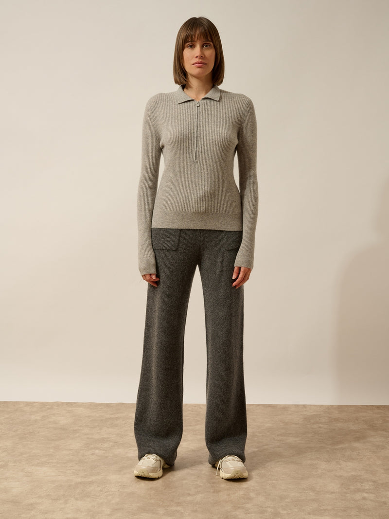 Polo Col Zippé Manches Longues - Kristjan - Nuage Chiné