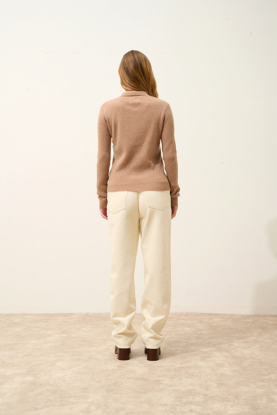 Polo Col Zippé Manches Longues - Kristjan - Camel Chiné
