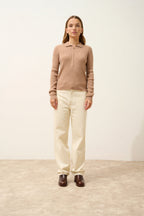 Polo Col Zippé Manches Longues - Kristjan - Camel Chiné