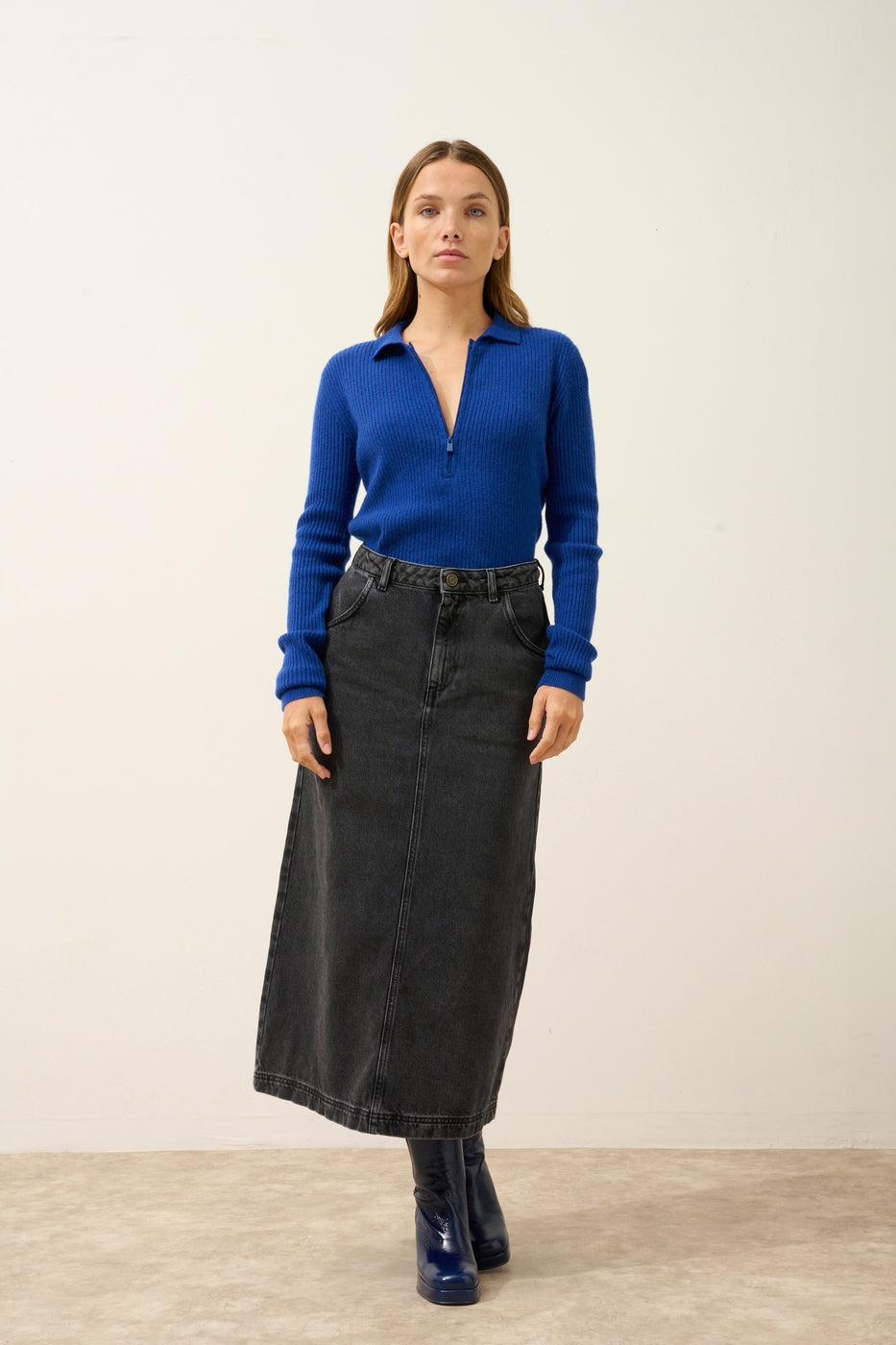Long-Sleeve Zipped Collar Polo - Kristjan - Outremer