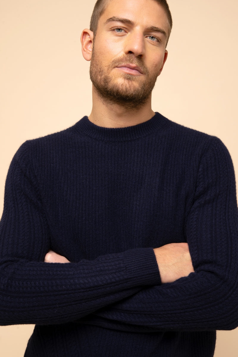 Pull Col Rond 4 Fils Lukka - Navy