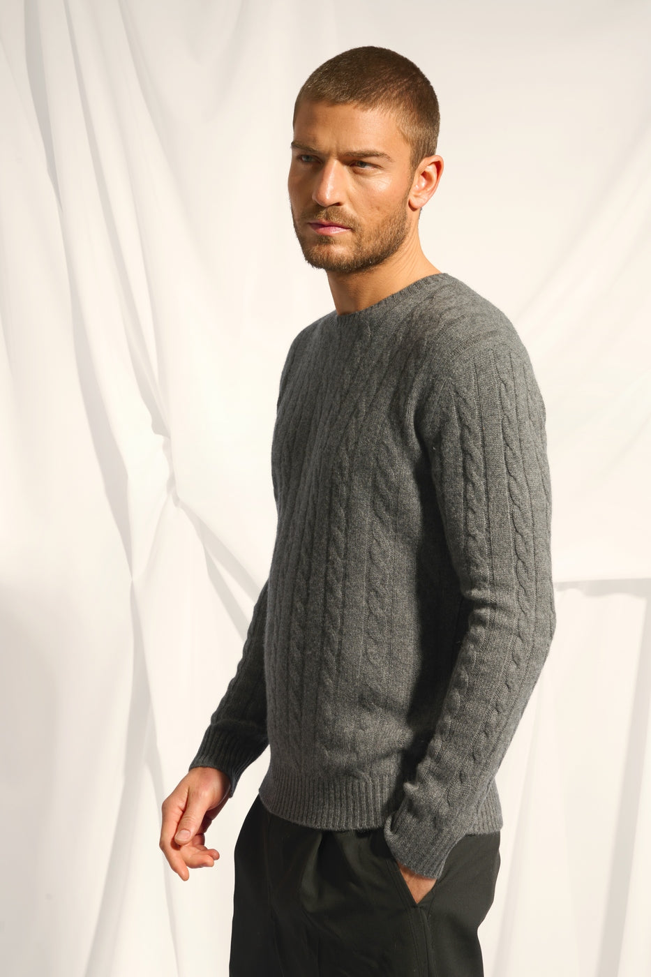 Pull Col Rond 4 Fils - Darri - Anthracite Chiné