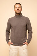 4-Ply Turtleneck Sweater - Black - Heather Taupe