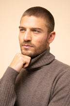 4-Ply Turtleneck Sweater - Black - Heather Taupe