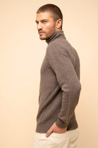 4-Ply Turtleneck Sweater - Black - Heather Taupe