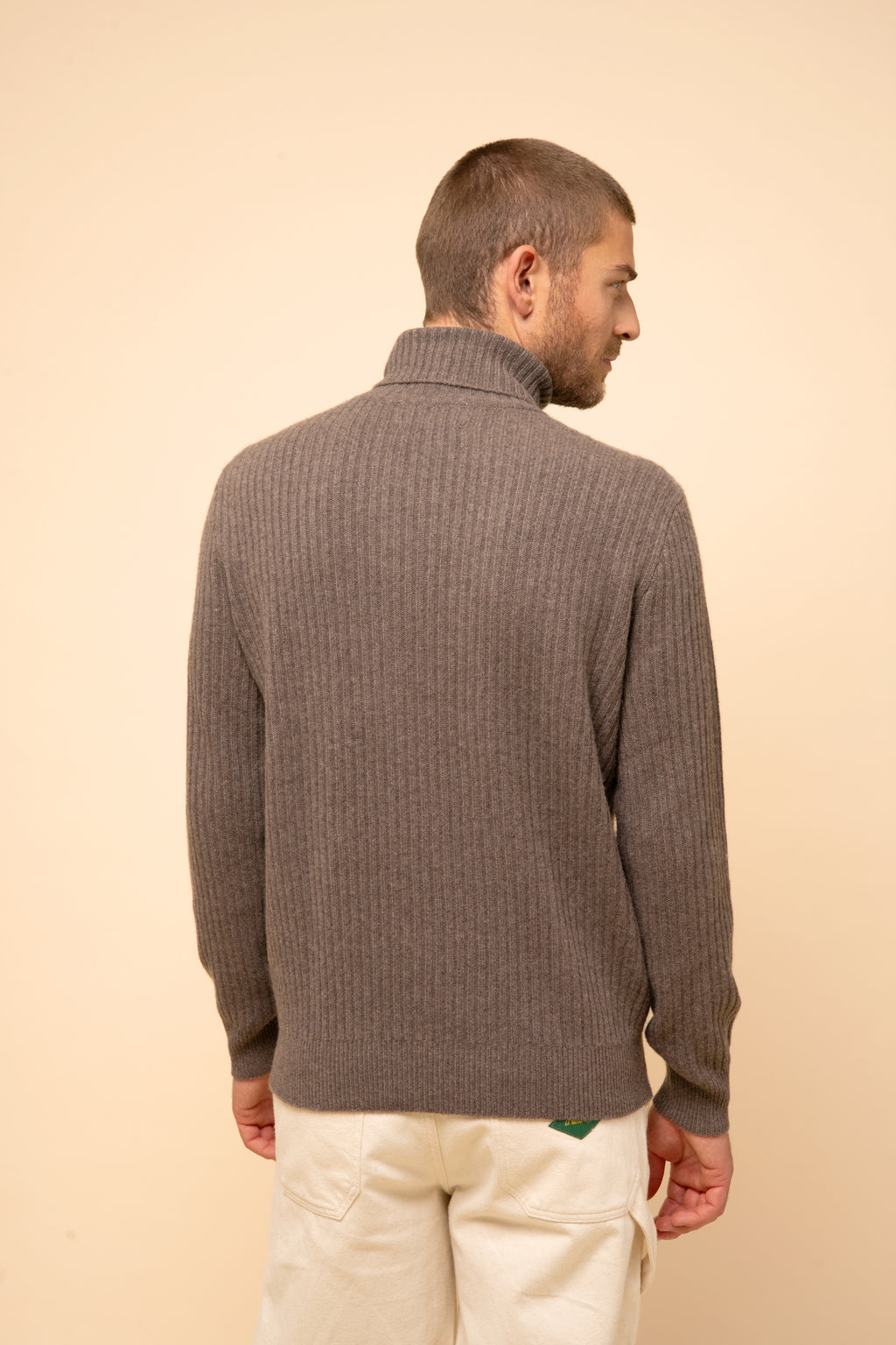 4-Ply Turtleneck Sweater - Black - Heather Taupe