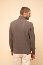 4-Ply Turtleneck Sweater - Black - Heather Taupe