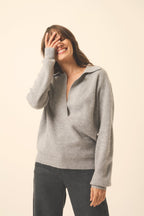 Just Cashmere - Garcia Long Sleeve Crossover V-Neck Polo - 100% 2-Ply Cashmere - Mousy Grey Marl - Women