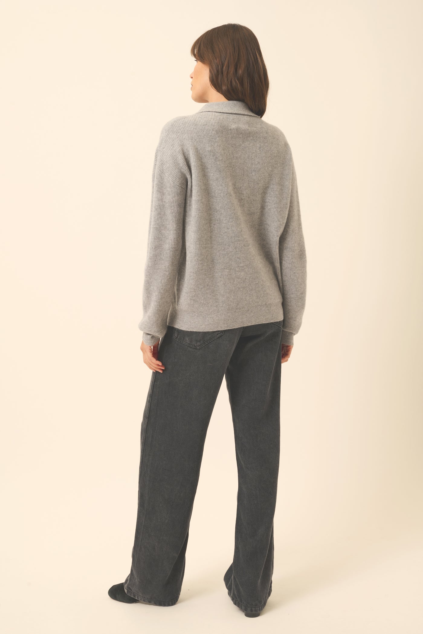 Just Cashmere - Garcia Long Sleeve Crossover V-Neck Polo - 100% 2-Ply Cashmere - Mousy Grey Marl - Women