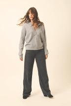 Just Cashmere - Garcia Long Sleeve Crossover V-Neck Polo - 100% 2-Ply Cashmere - Mousy Grey Marl - Women