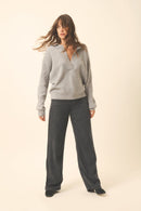 Just Cashmere - Polo García de manga larga y cuello cruzado cruzado - 100% cachemir de 2 capas - Gris Ratón Jaspeado - Mujer