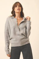 Just Cashmere - Polo García de manga larga y cuello cruzado cruzado - 100% cachemir de 2 capas - Gris Ratón Jaspeado - Mujer