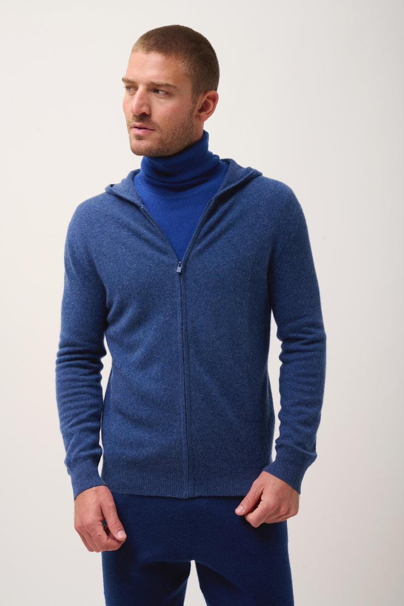 Gilet Zippé Capuche - Elliot - Océan Chiné