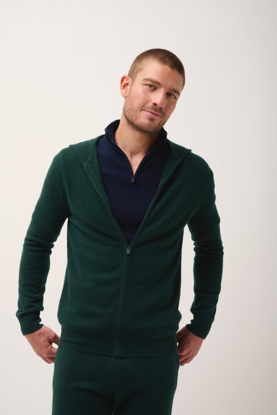 Hooded Zip-Up Cardigan - Elliot - Cypress