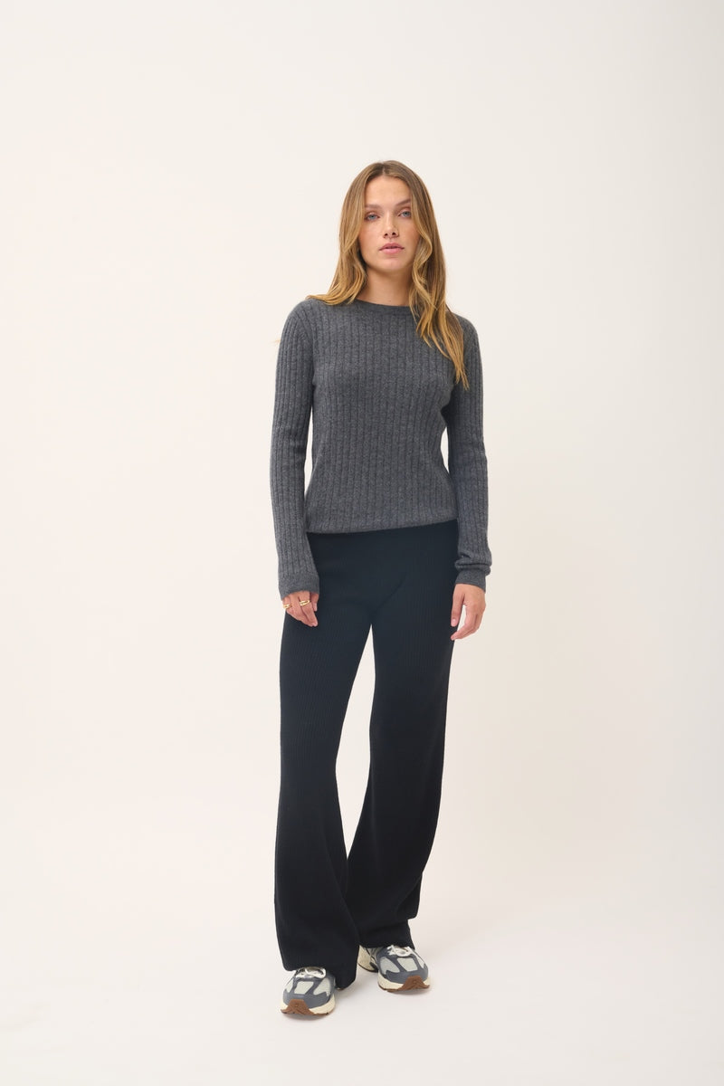 Jersey Cuello Redondo Avana - 100% Cachemira 2 Cabos - Gris Marengo Vigoré - Mujer
