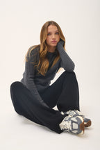 Jersey Cuello Redondo Avana - 100% Cachemira 2 Cabos - Gris Marengo Vigoré - Mujer