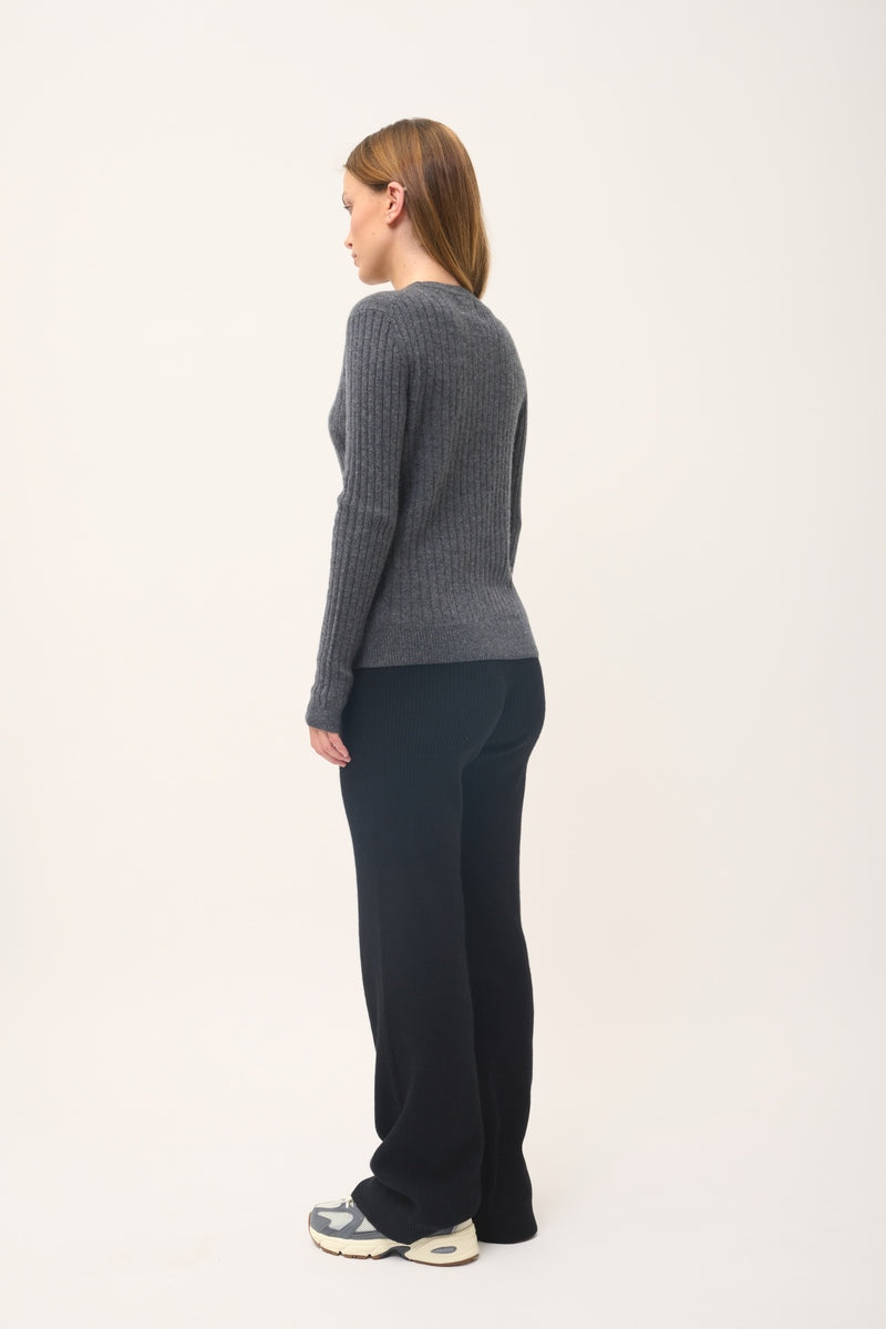 Jersey Cuello Redondo Avana - 100% Cachemira 2 Cabos - Gris Marengo Vigoré - Mujer