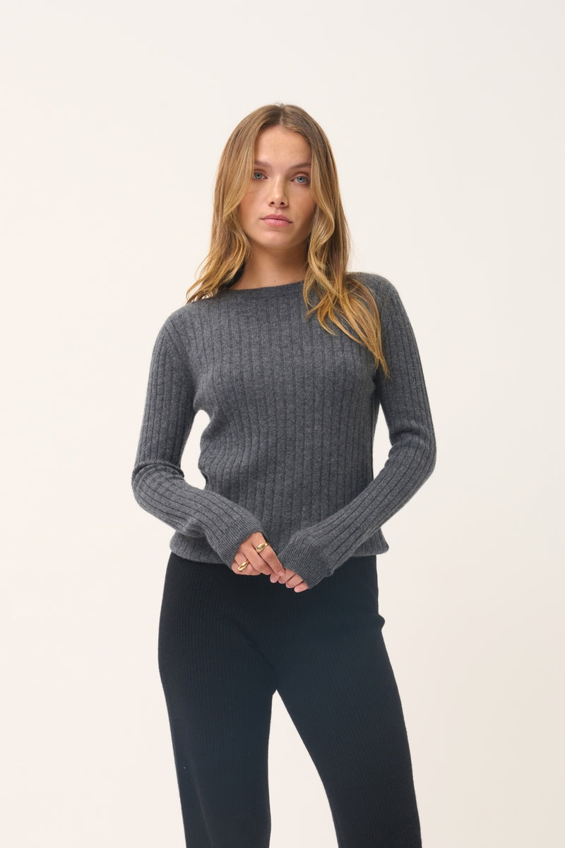 Jersey Cuello Redondo Avana - 100% Cachemira 2 Cabos - Gris Marengo Vigoré - Mujer