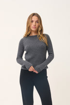 Jersey Cuello Redondo Avana - 100% Cachemira 2 Cabos - Gris Marengo Vigoré - Mujer