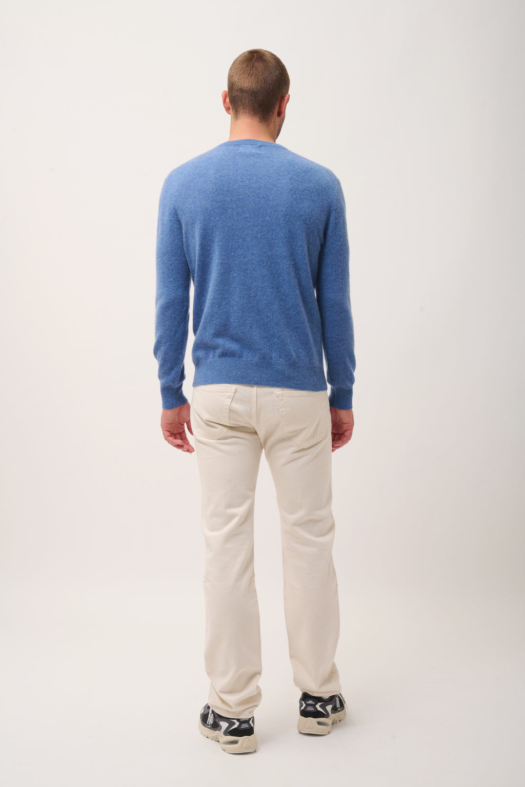 Pull Col V  Walt - 100% Cachemire 2 Fils - Bleu Denim - Homme