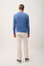 Pull Col V  Walt - 100% Cachemire 2 Fils - Bleu Denim - Homme
