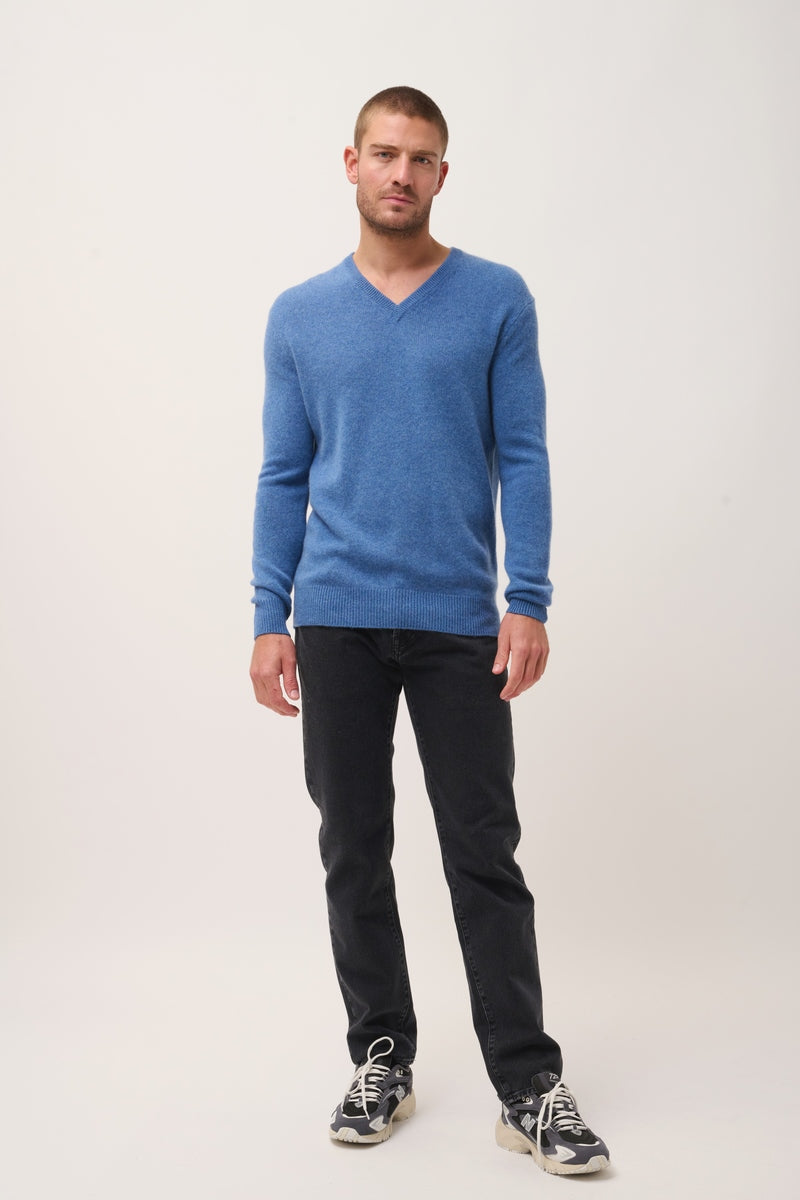 Jersey Cuello de Pico 4 Cabos - Nathan - Azul Denim