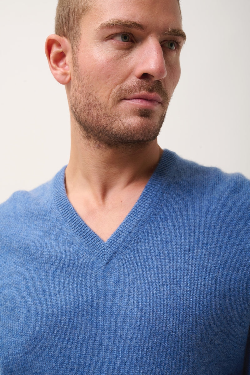 Jersey Cuello de Pico 4 Cabos - Nathan - Azul Denim