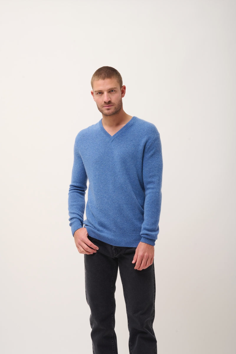 Jersey Cuello de Pico 4 Cabos - Nathan - Azul Denim