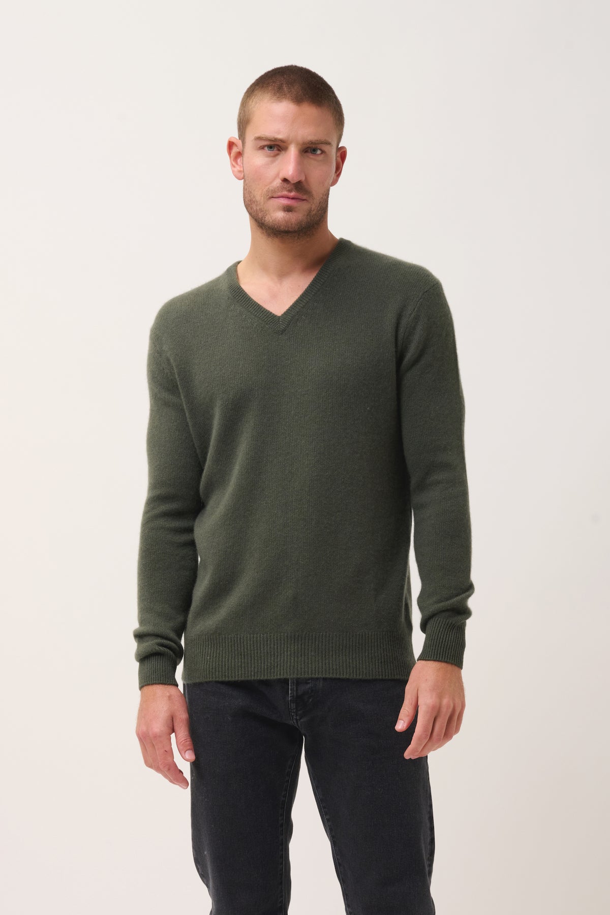 Pull Col V 4 Fils - Nathan  - Kaki