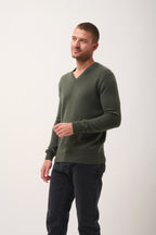 Pull Col V 4 Fils - Nathan  - Kaki
