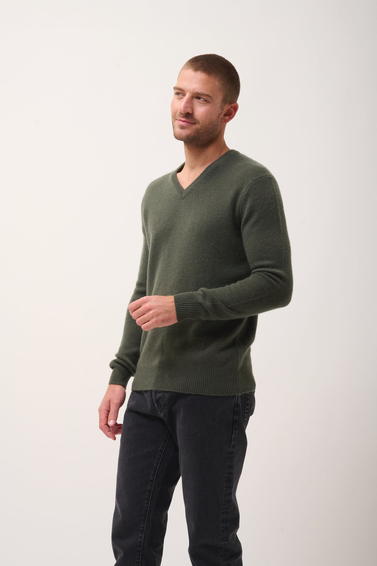 Pull Col V 4 Fils - Nathan  - Kaki