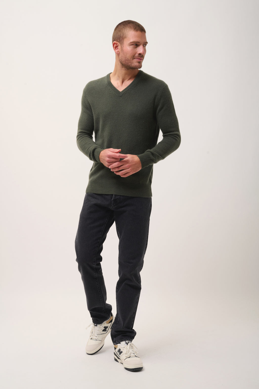 Pull Col V 4 Fils - Nathan  - Kaki