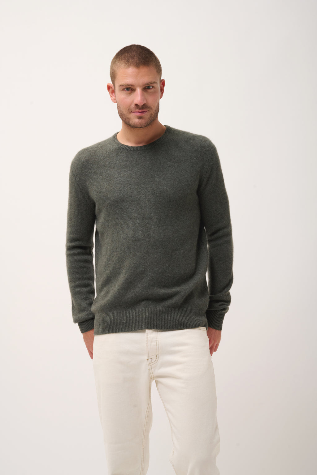 Pull Col Rond 4 Fils - Gabin - Kaki Chiné