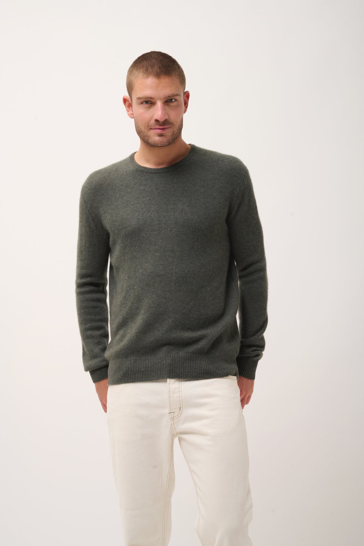 Pull Col Rond 4 Fils - Gabin - Kaki Chiné