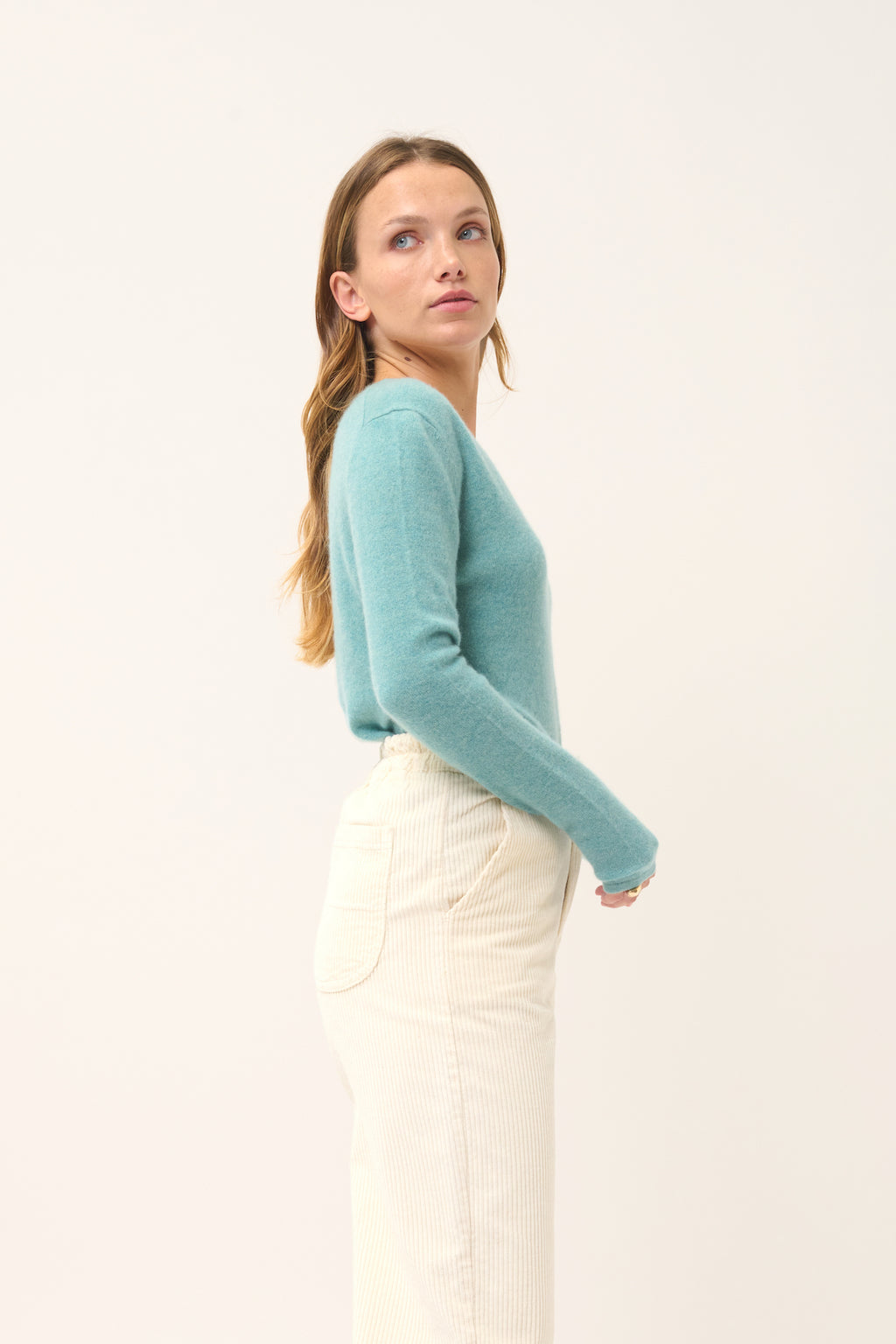 Pull Col V  - Joan - Vert Chiné
