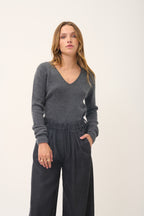 Jersey Cuello V 4 Hilos - Abby - Antracita Jaspeado