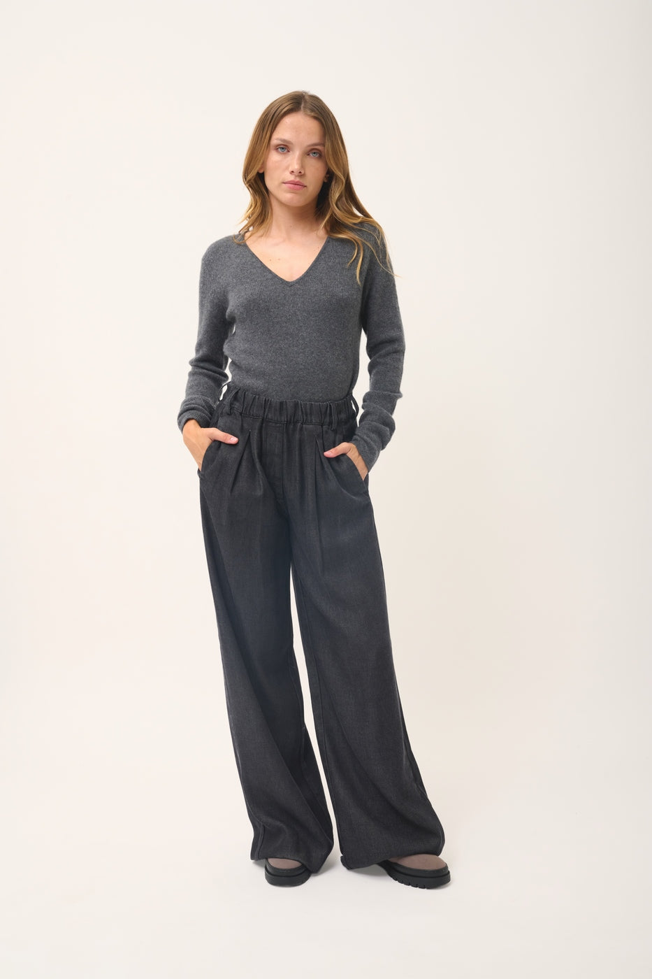 Pull Col V 4 Fils - Abby - Anthracite Chiné