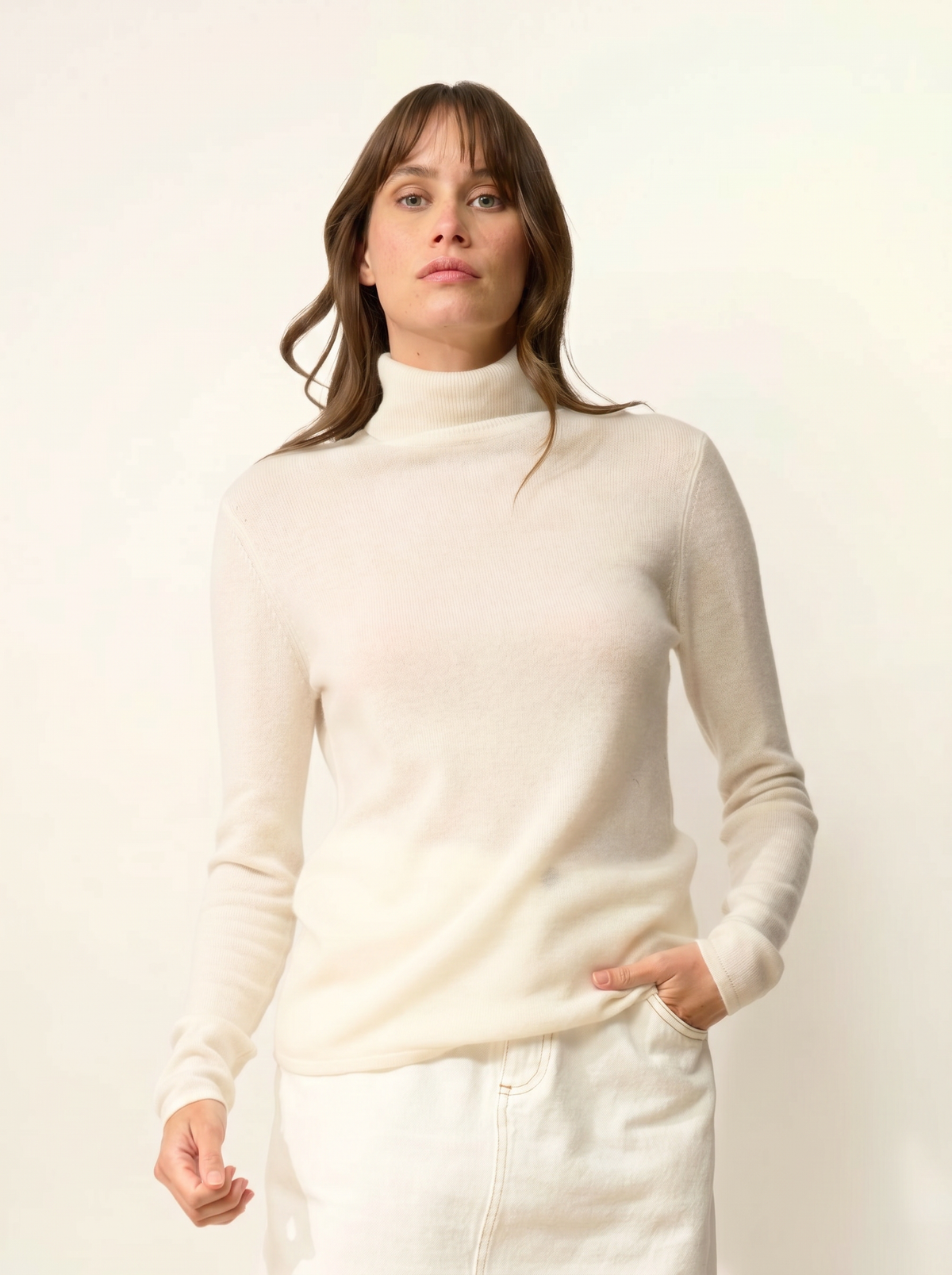 Jersey de cuello alto Ava - Marfil - Mujer