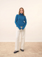 Jersey de cuello alto de 4 hilos June - Pavo real - Mujer