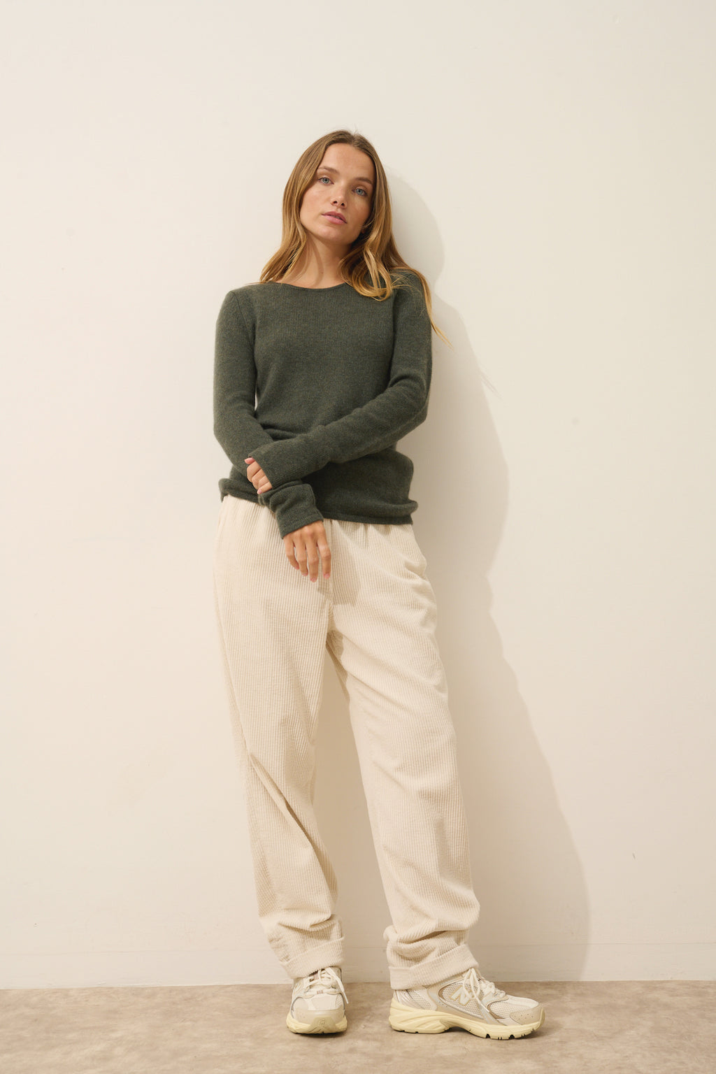 Pull Col Rond 4 Fils Joyce - 100% Cachemire 4 Fils - Kaki Chiné - Femme