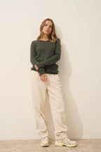 Pull Col Rond 4 Fils Joyce - 100% Cachemire 4 Fils - Kaki Chiné - Femme