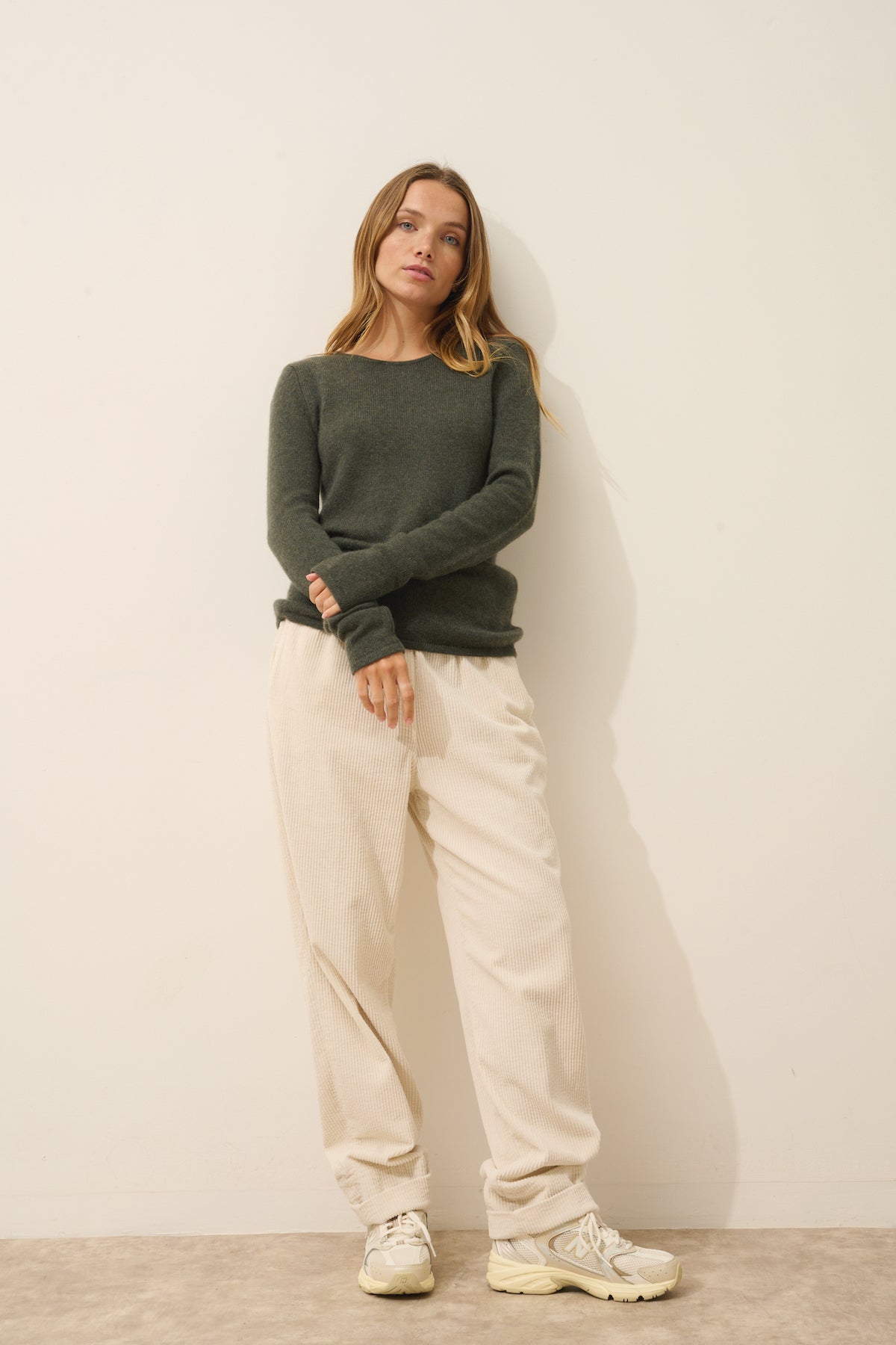 Pull Col Rond 4 Fils Joyce - 100% Cachemire 4 Fils - Kaki Chiné - Femme