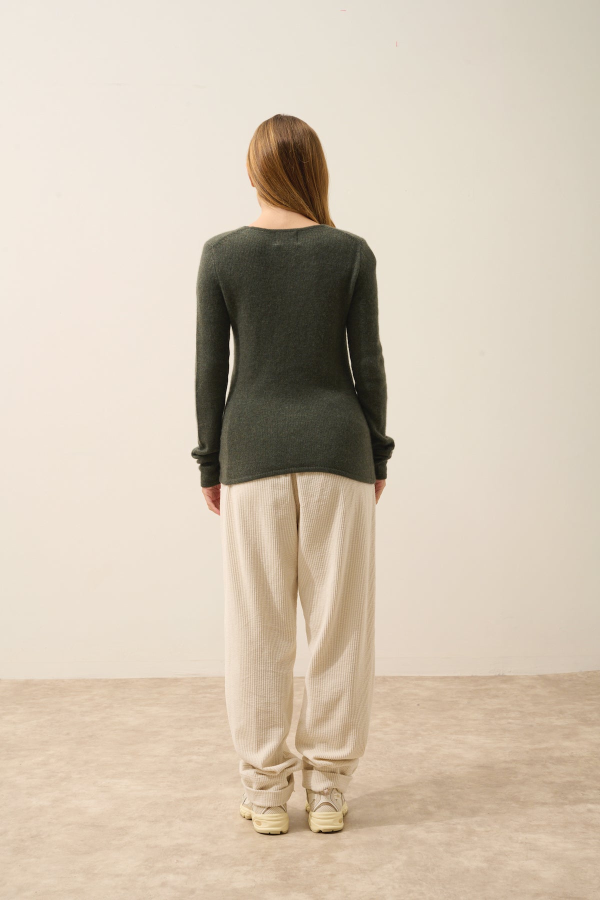Pull Col Rond 4 Fils Joyce - 100% Cachemire 4 Fils - Kaki Chiné - Femme