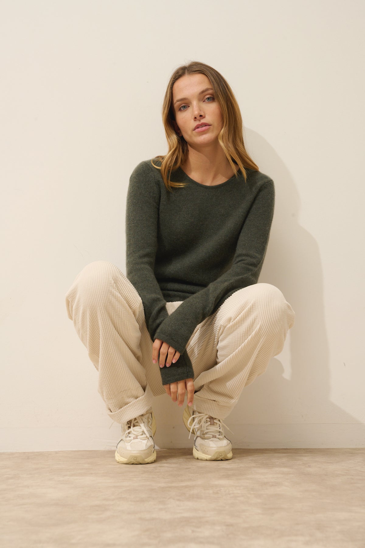 Pull Col Rond 4 Fils Joyce - 100% Cachemire 4 Fils - Kaki Chiné - Femme