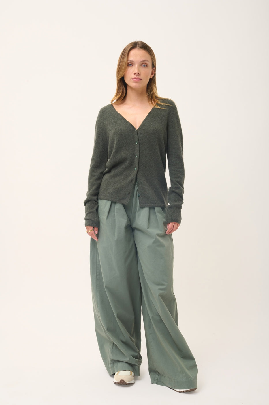 V-Neck Cardigan - Norma - Khaki Marl