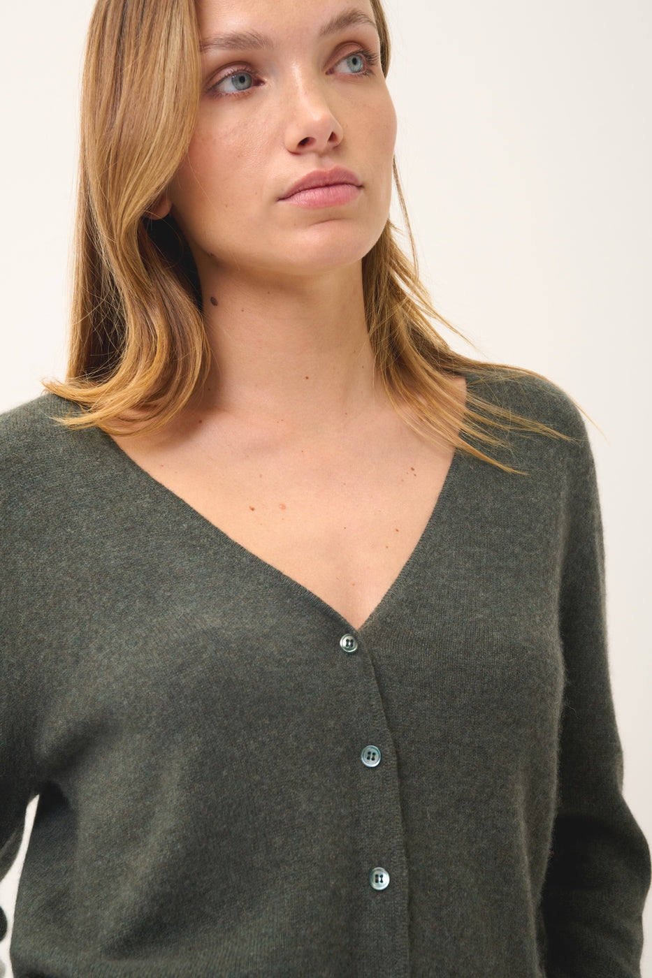 V-Neck Cardigan - Norma - Khaki Marl