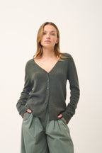 V-Neck Cardigan - Norma - Khaki Marl