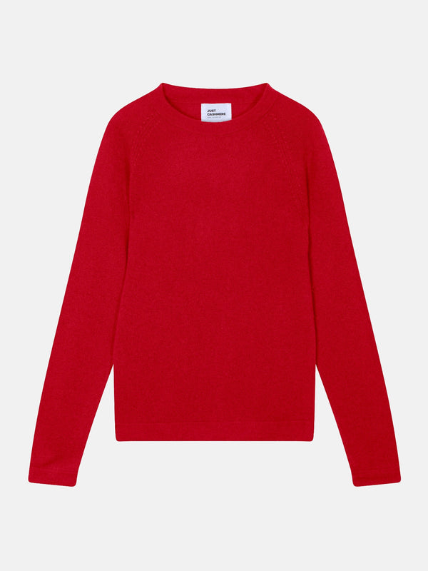 Just Cashmere - Jersey Jane con cuello redondo - 100% Cachemira de 2 capas - Rojo - Mujer
