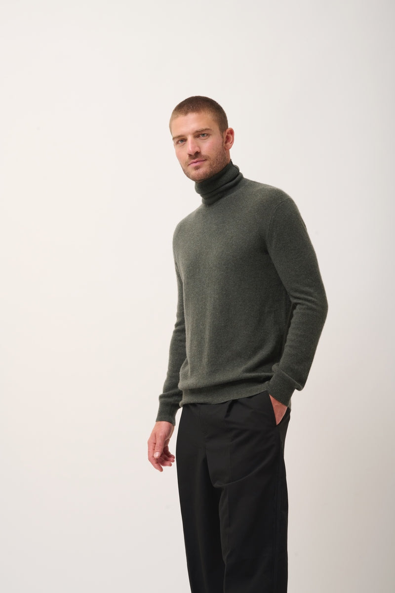 Pull Col Roulé - Connor - Kaki Chiné
