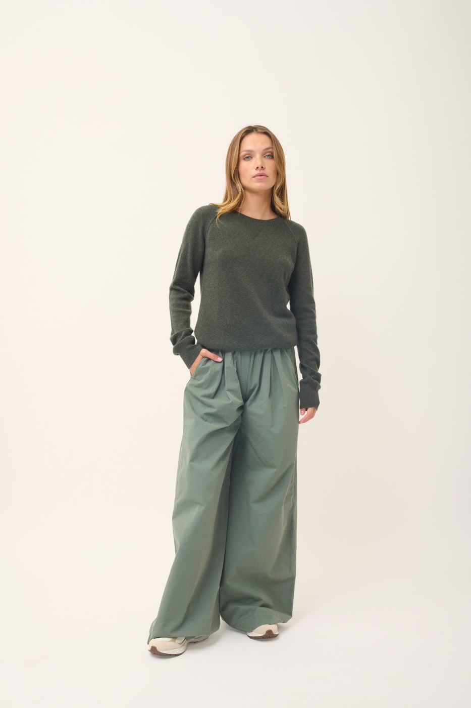 Round-Neck Jumper - Helen - Khaki Marl